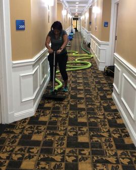 A hotel corridor, cleaned with the zipper wand
